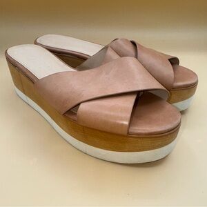 Veronica Beard Wynie Tan Wooden Platform Slide Sandals, 7.5, VGUC